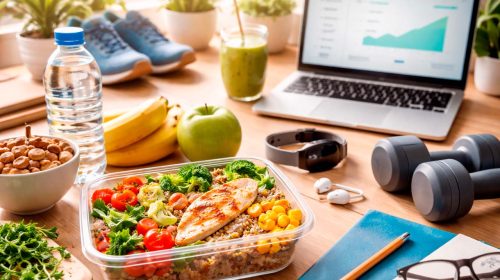 Gesunder Arbeitsplatz mit Mahlzeit