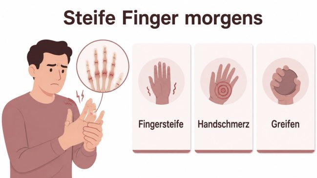 Illustration eines Mannes mit schmerzender Hand und vergrößerten steifen Fingergelenken