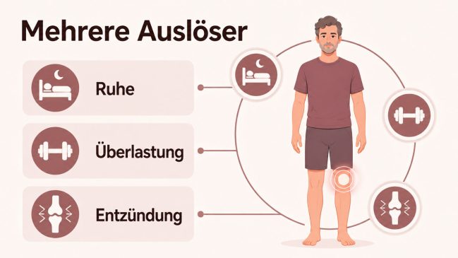 Mann neben Symbolen für Ruhe, Überlastung und Entzündung