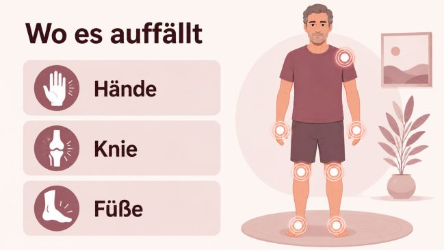 Mann mit markierten Händen, Knien, Füßen und Schulter