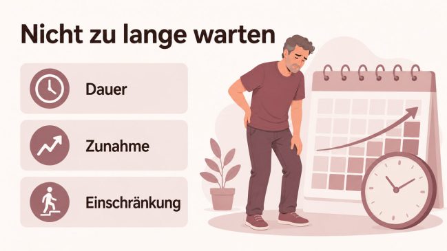 Mann mit Gelenkbeschwerden steht vor Kalender und Uhr